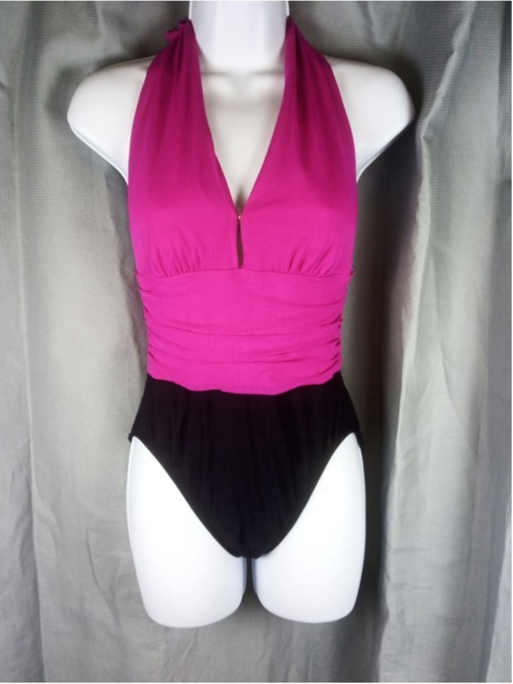 Women's Mainstream Pink & Black Halter One Piece Swimsuit Size 12